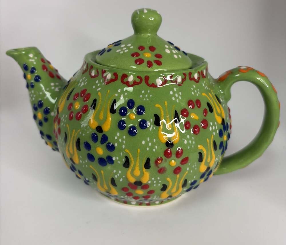 Handmade Ceramic Teapot Green Food Safe 5”x5”. Food Safe